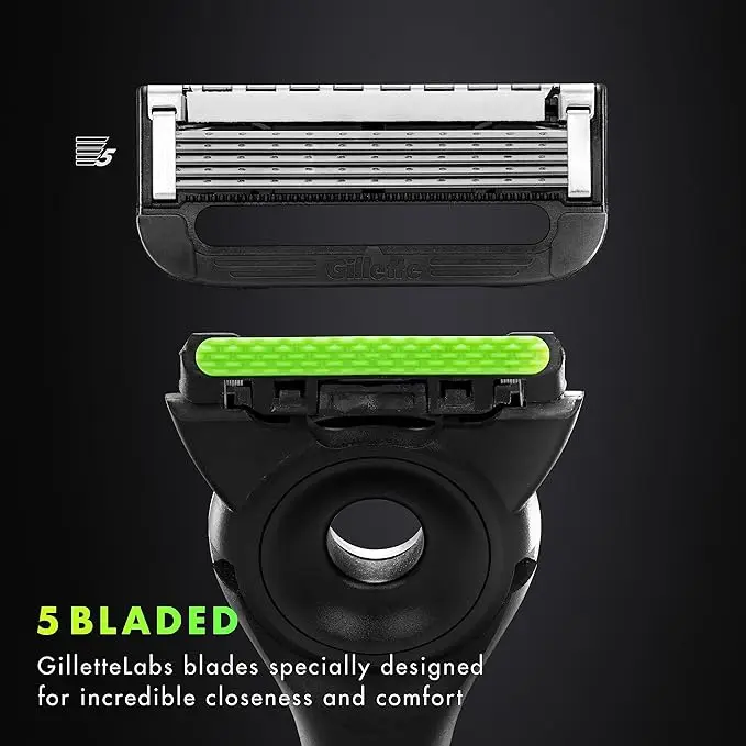 Gillette Labs with Exfoliating Bar by Gillette Razor for Men Neon and Black Edition, 1 Handle, 5 Razor Blade Refills