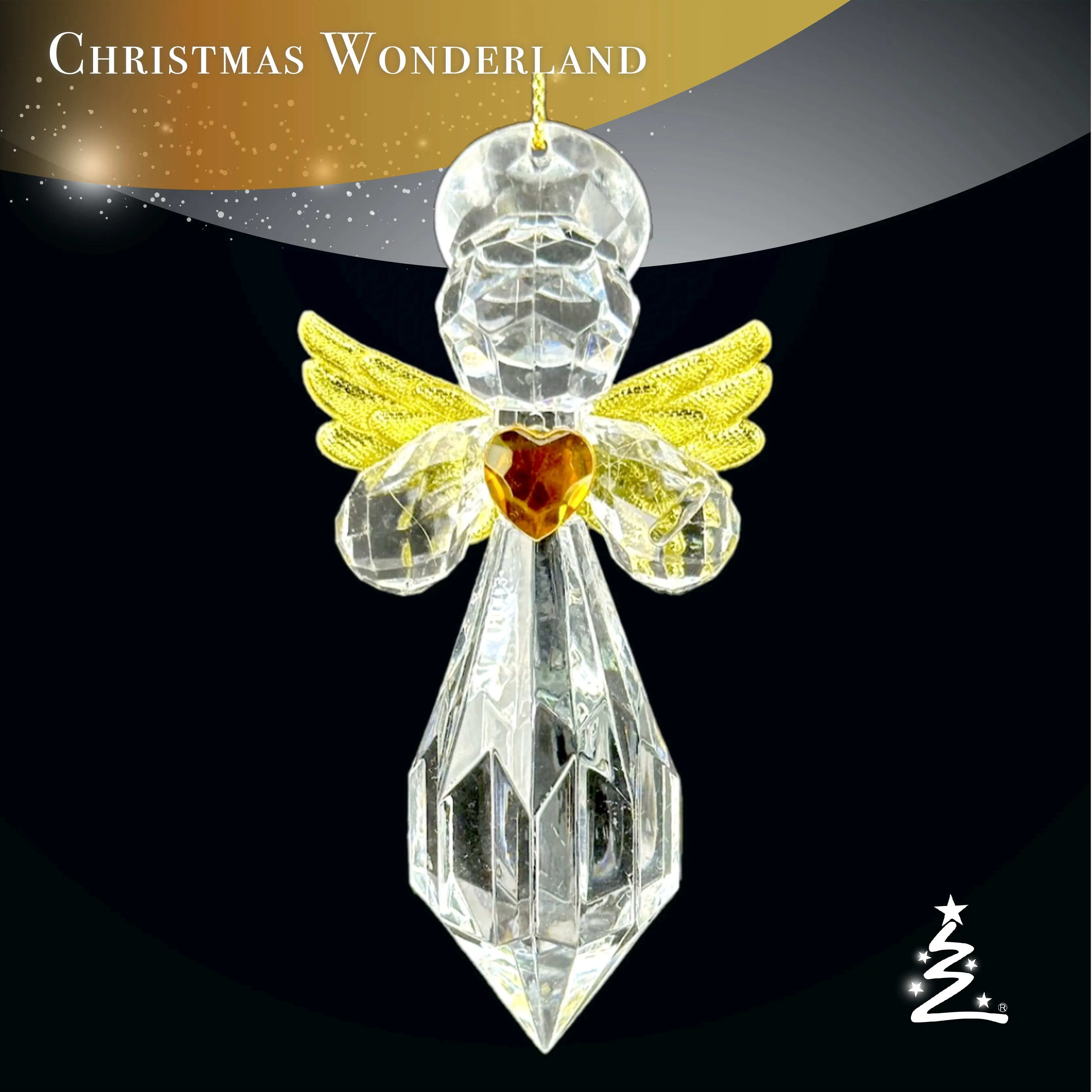 Рождественское Новогоднее украшение прозрачный золотой акриловый Ангел с бриллиантовым декоративным украшением