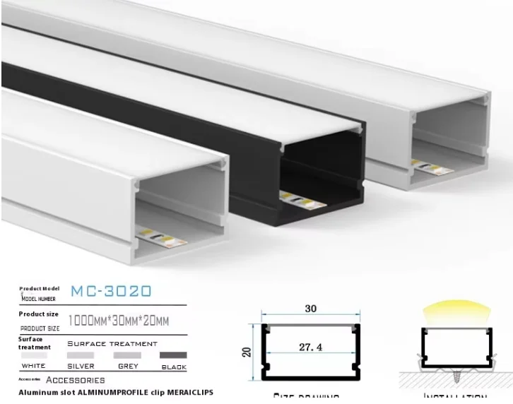 Wholesale 30x10 LED Linear Light Surface-Mounted Concealed U-Shaped Aluminum Groove Square Anodized Wire-Shaped Aluminum