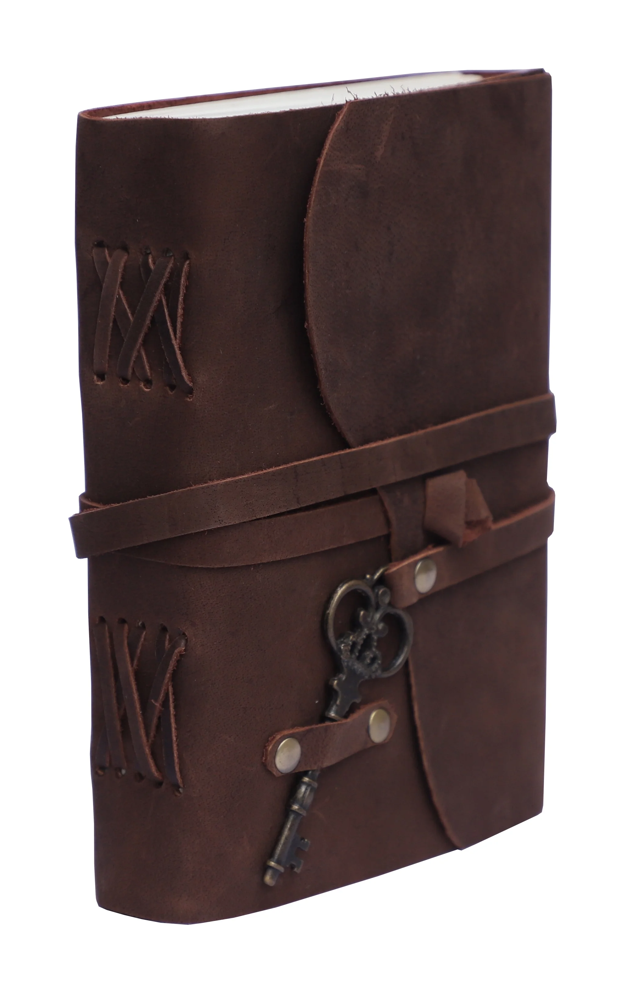 Handmade Soft Key Leather Journal Bound Strap Writing Diary Handmade Recycled Cotton 120 Blank Pages travel planner