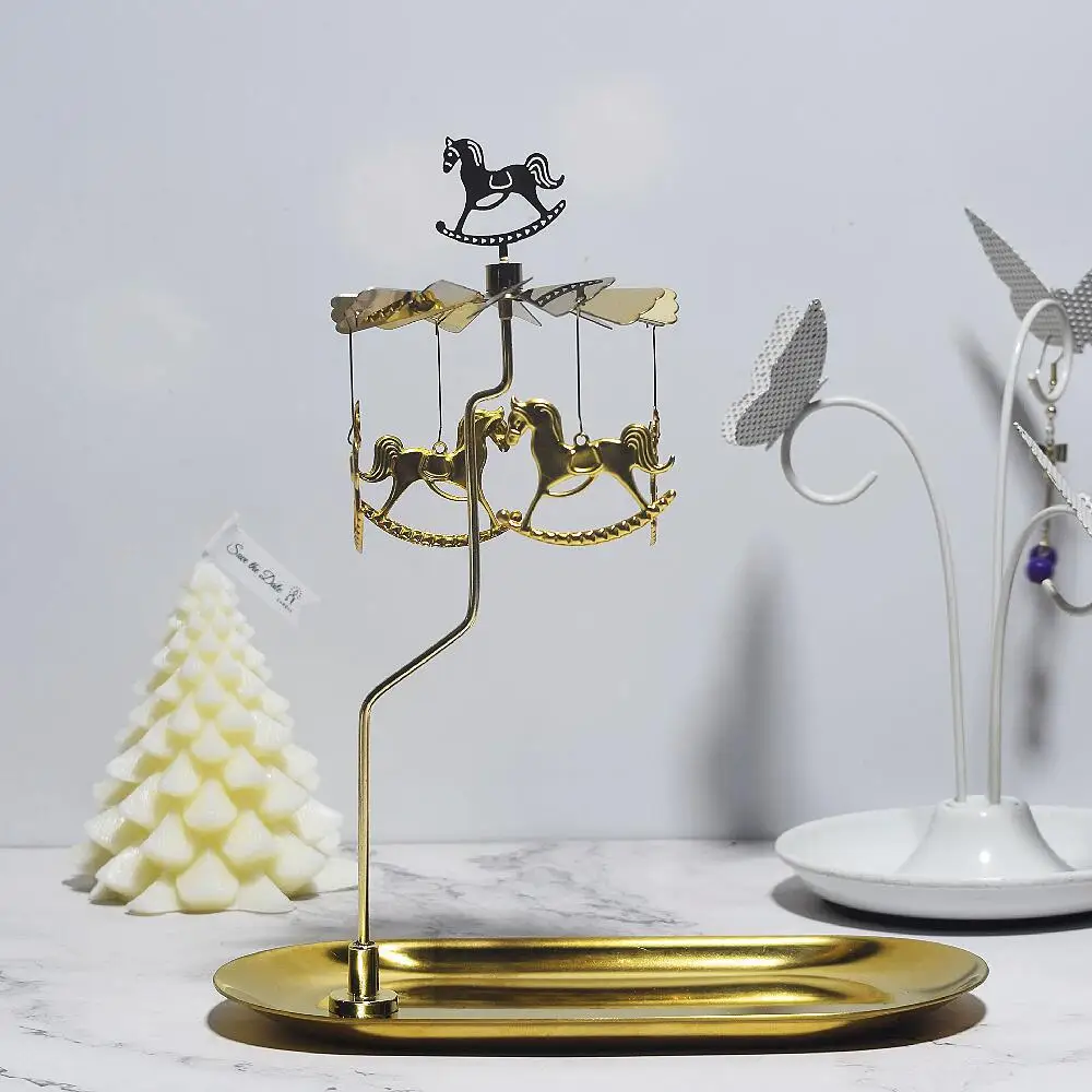 Wholesale Candlesticks Rotating Romantic Rotation Spinning Carrousel Tea Light Candle Holder Christmas Home Party Wedding Angel