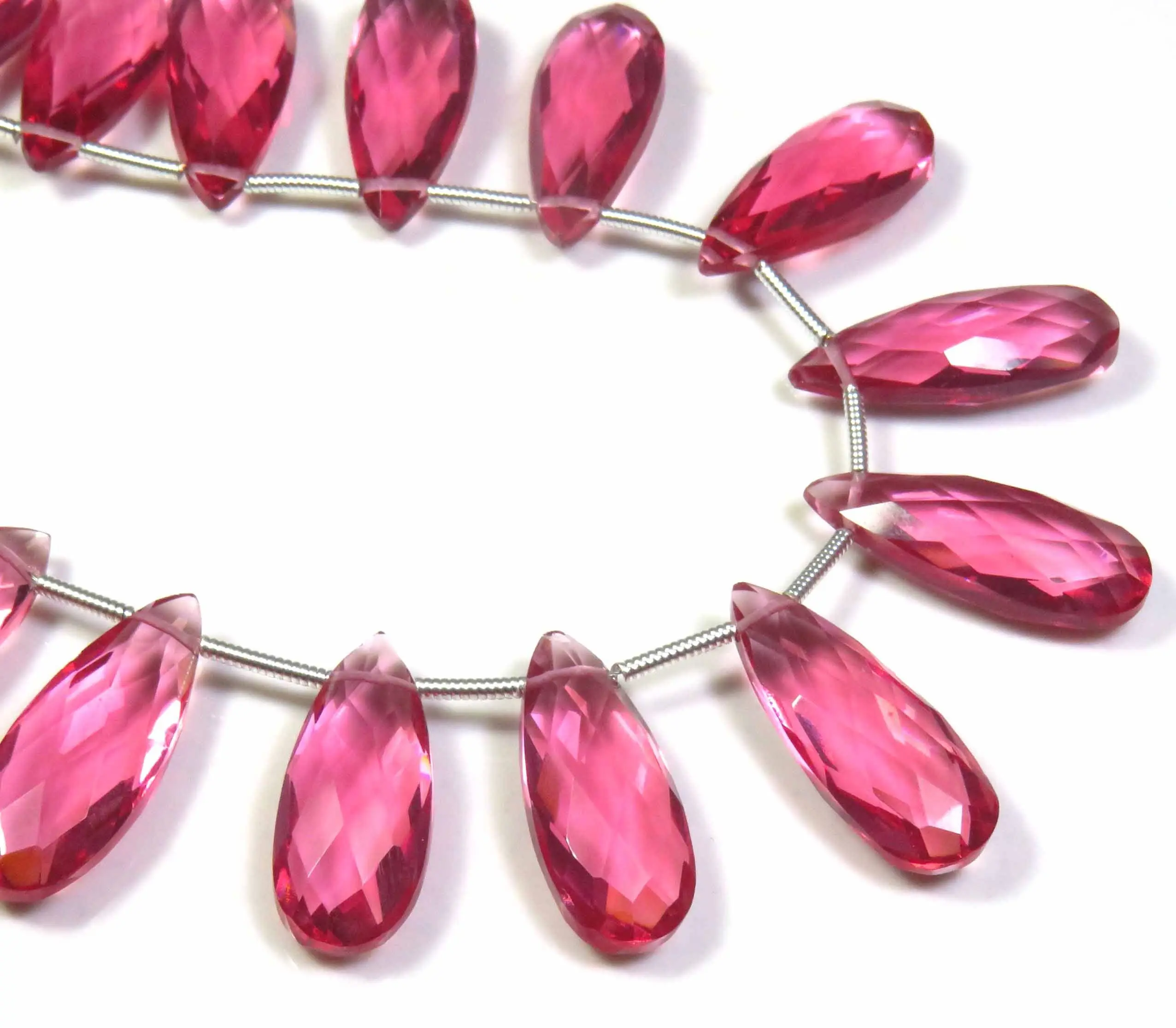 Pink Tourmaline Hydro Quartz Beads 20x8mm Quartz Hydro Glass Pear Synthetic Beads 20 Pcs Pink Tourmaline Glass Quartz Beads