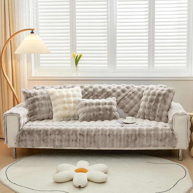 Однотонная прочная зимняя Толстая Подушка, теплая и противоскользящая подушка из кроличьей шерсти, моющаяся Нетканая диванная подушка