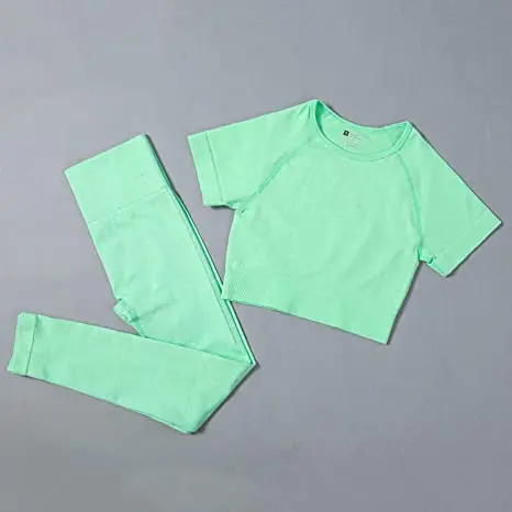 Wholesale Stock Woman Ribbed Seamless Sports Bra Crop Tank Top And Leggings Set