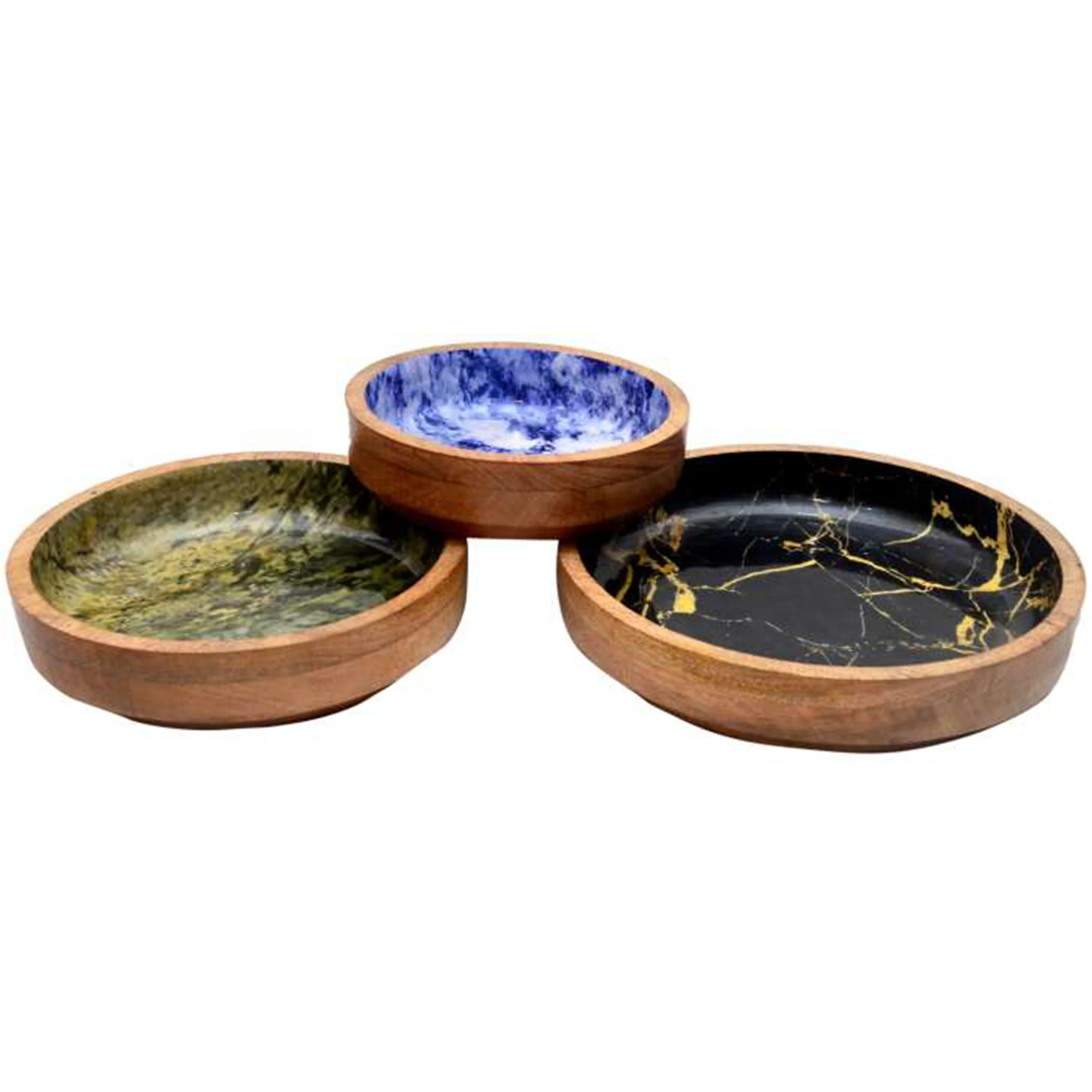 High Quality Wooden Soup Bowl Antique Design Modern Finishing Natural Material Decor Metal Serving Bowls Epoxy Horn Bone Resin