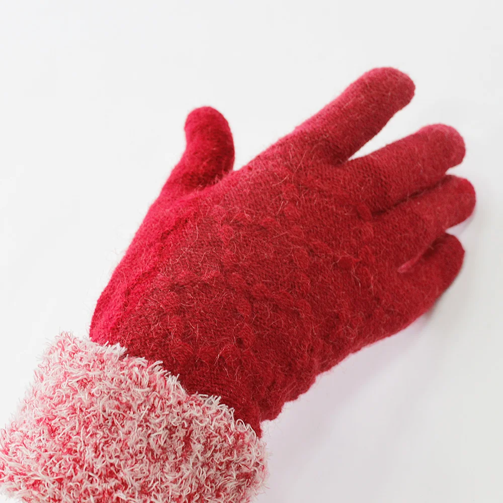 Reverse Folded Cuffs Lozenge Knitted Jacquard Winter Warm Double Layer Gloves