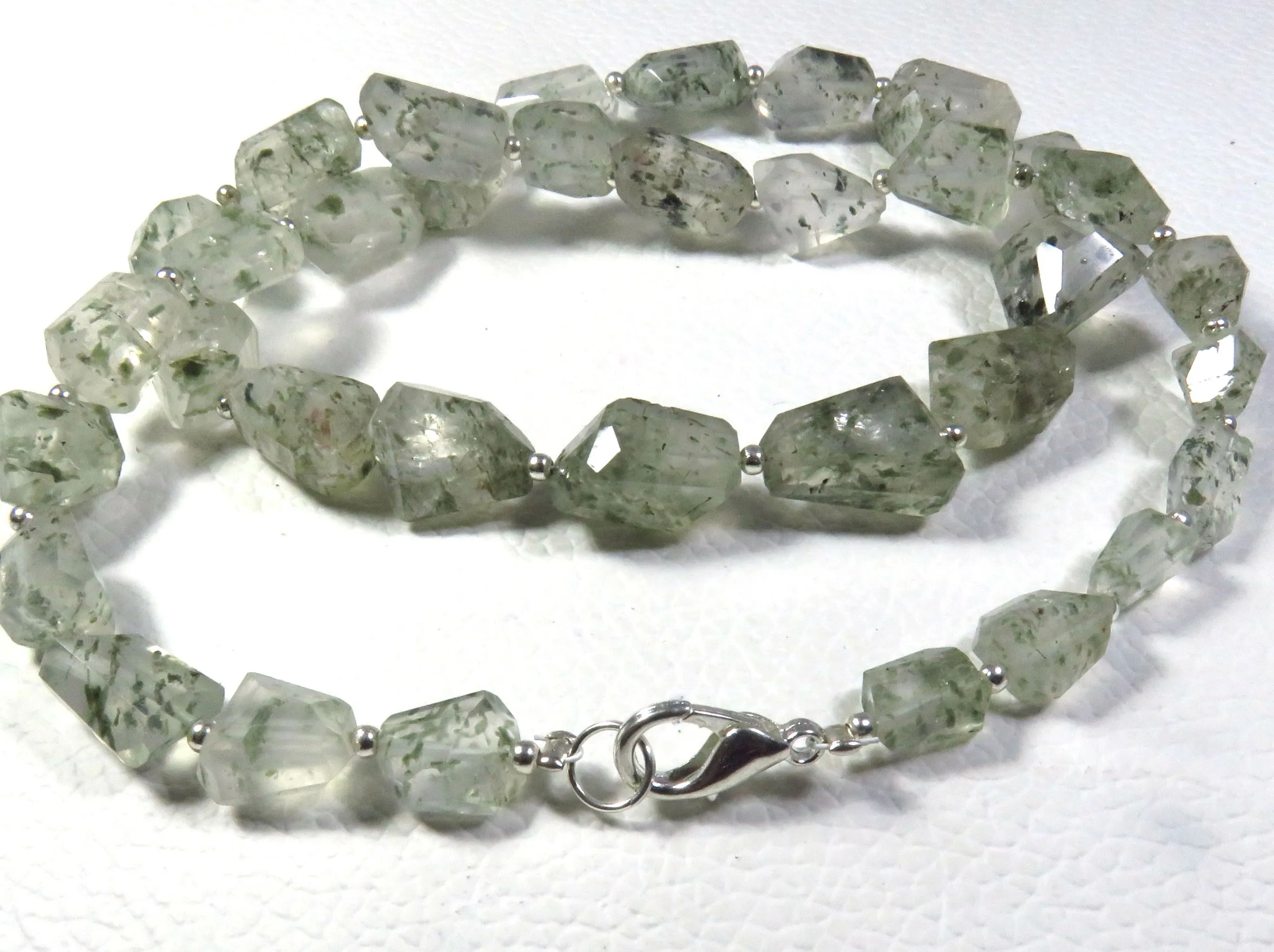 Green Dot Faceted Natural Rutile Quartz Necklace 8-16mm 17 Inches with 35pcs Tumble Nugget Beads Composed of Amber and Opal
