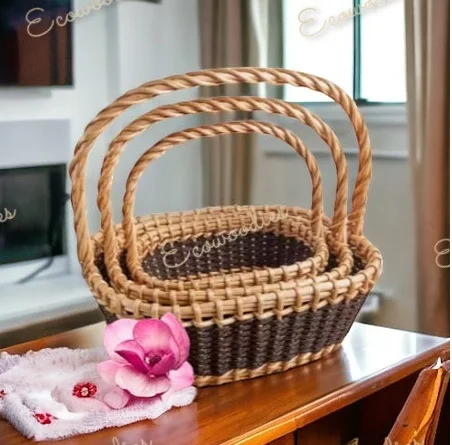 Cane Bamboo Oval Basket for Multipurpose Uses for Hamper Chocolate Flower Pooja Cane Basket Festival Gifts  Set of 3 baskets