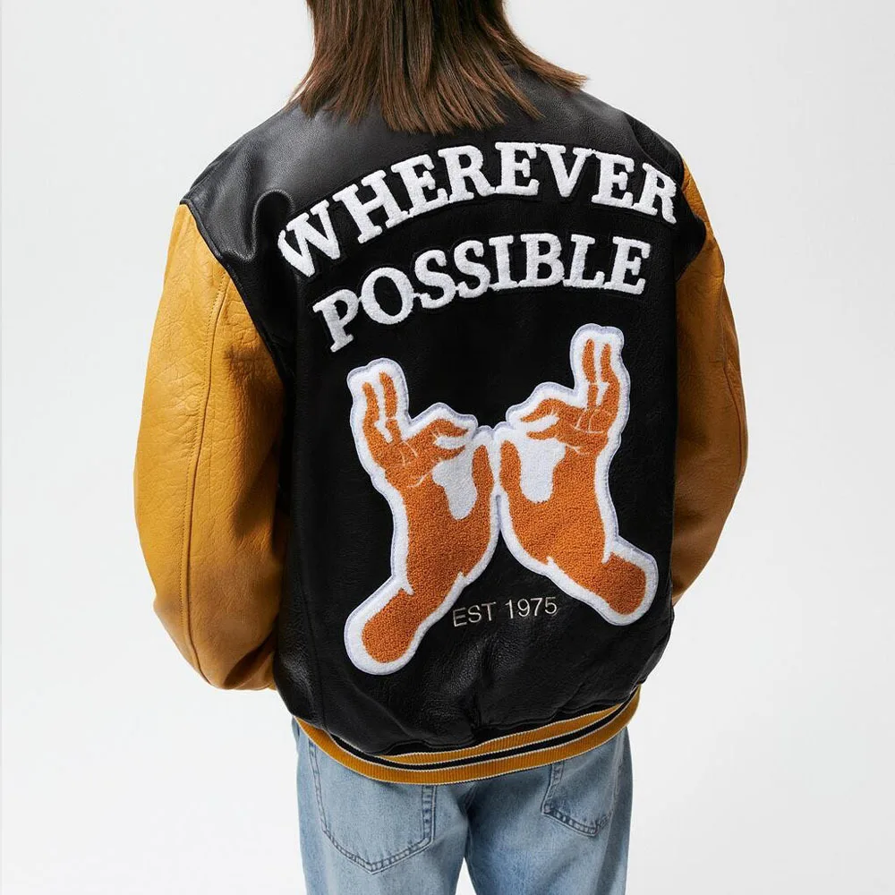 Custom Design Chenille Patch 3d Logo Leatherman Varsity Jackets Pu Leather Varsity Jacket Men