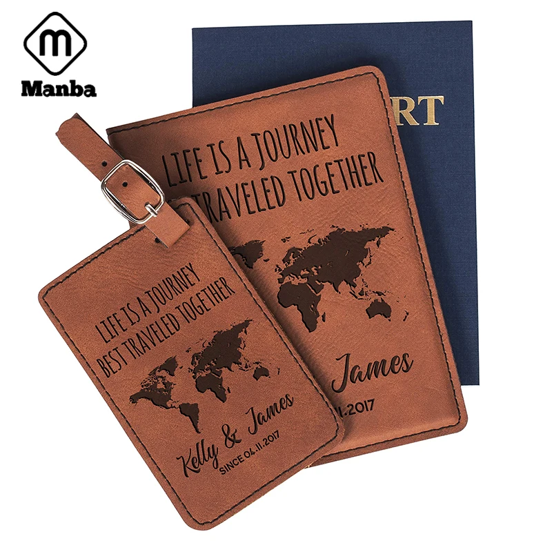 Custom Logo Luggage Tags Leather Blank Passport Holder and Luggage Tag Set