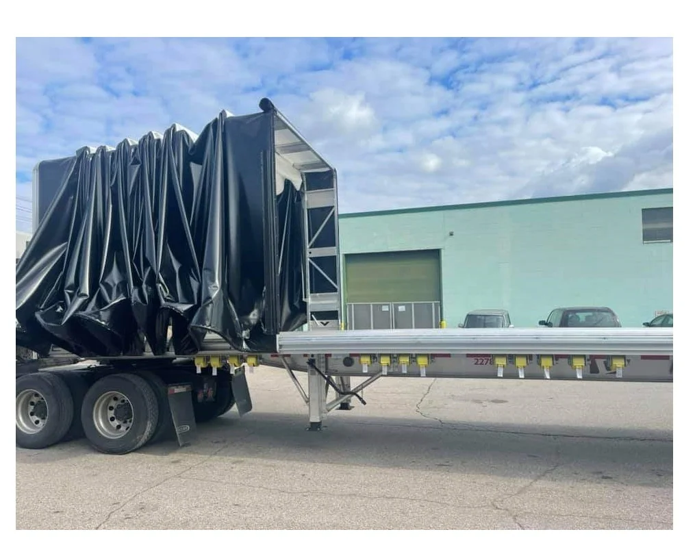 flatbed step deck trailer conestoga sliding rolling tarp system