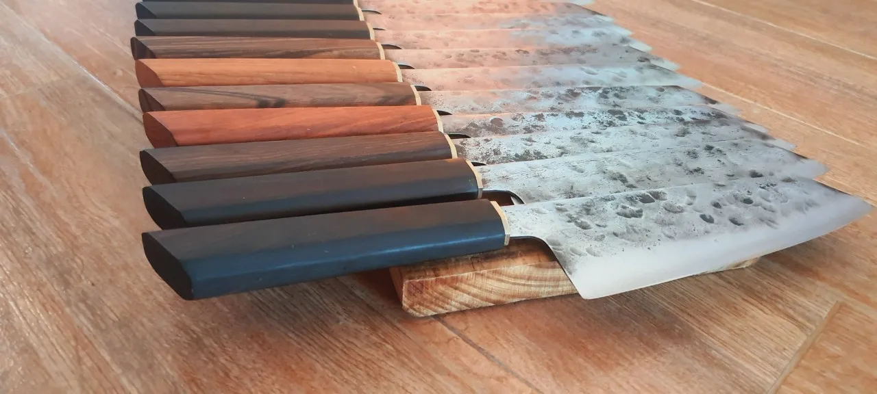 Best Price Hammered Carbon Steel Chef Knife - Bunka Hammered Knives Set with Ebony Handle