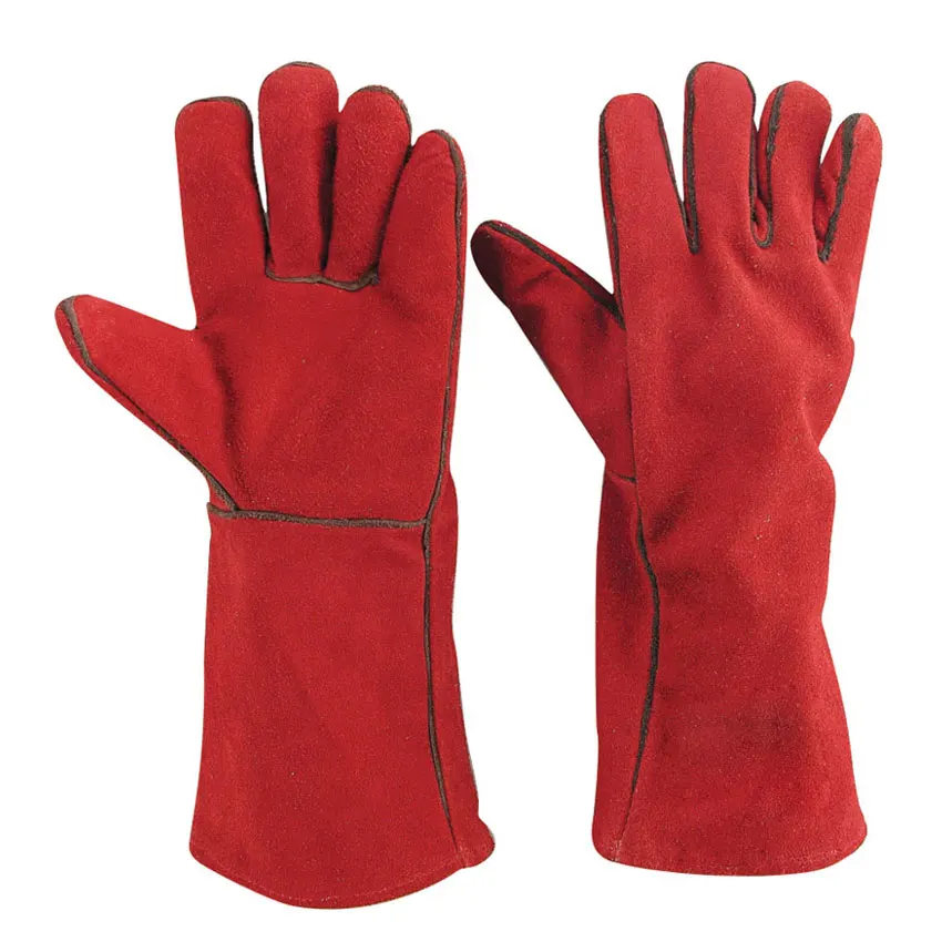 HOT Sales Welding Work Safety Welding Gloves Grade AB Cow Split Leather Added Double Layer Palm Red Leather