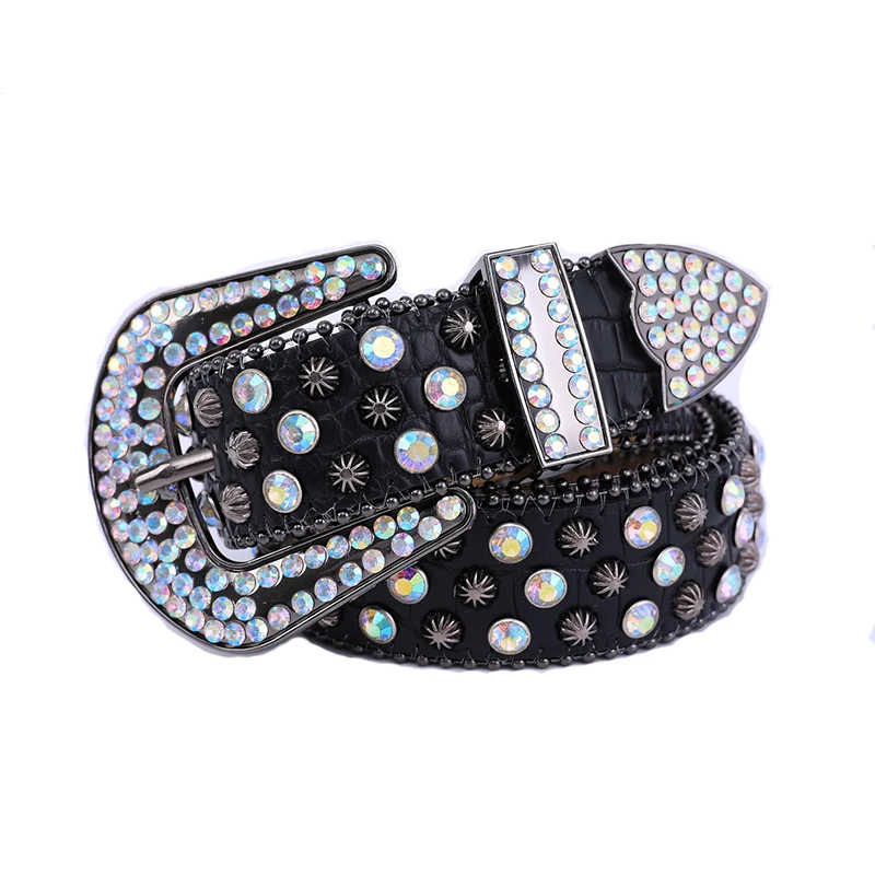 Широкий Модный Блестящий кожаный ремень с блестящими стразами в западном стиле Y2K со стразами для женщин и мужчин