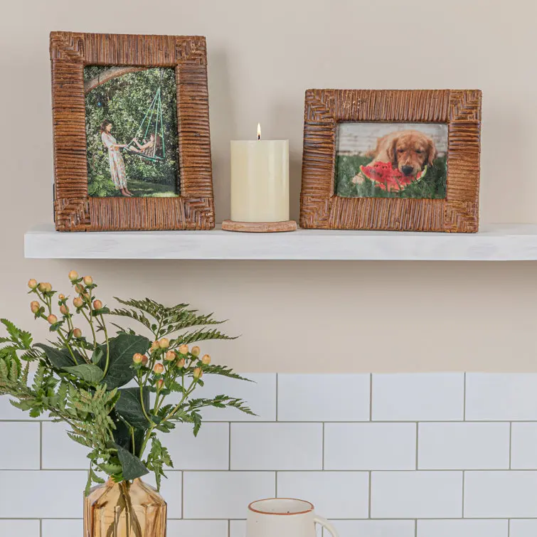 Rustic Farmhouse Style Honey Brown Rattan Photo Frame Handmade 2 Sizes | Rattan Water Hyacinth Photo Frame for Home Decor