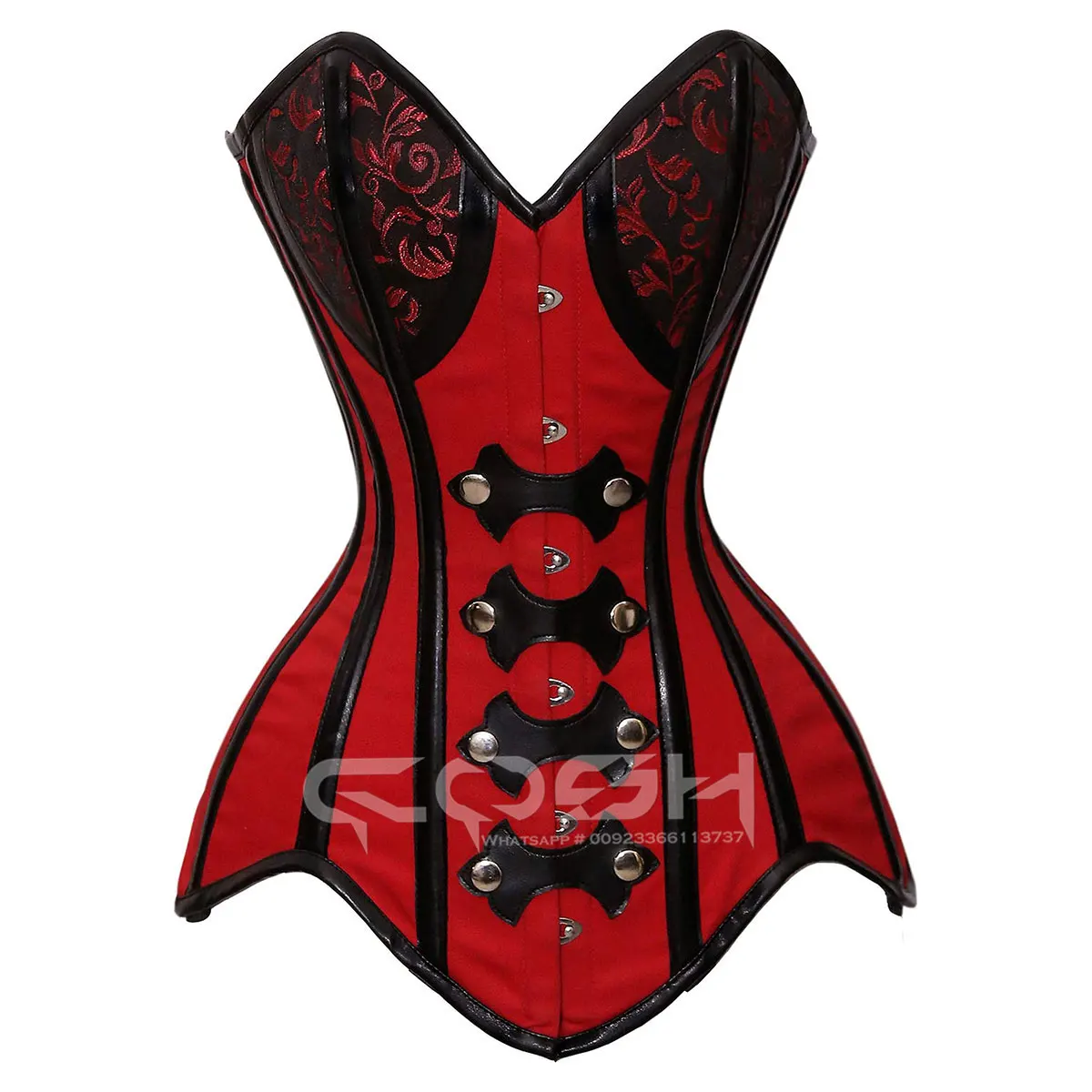 COSH CORSET Two Tone Cotton Corset Over Bust Black Leather Boning And Trim Gothic Steampunk Extreme Curvy Fashion Outfit Corset
