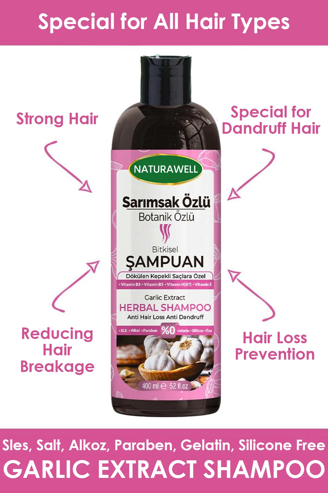 Premium Quality Garlic Extract Hair Shampoo Hair Growth & Nourishing Special For Adults Herbal Worldwide Shipping