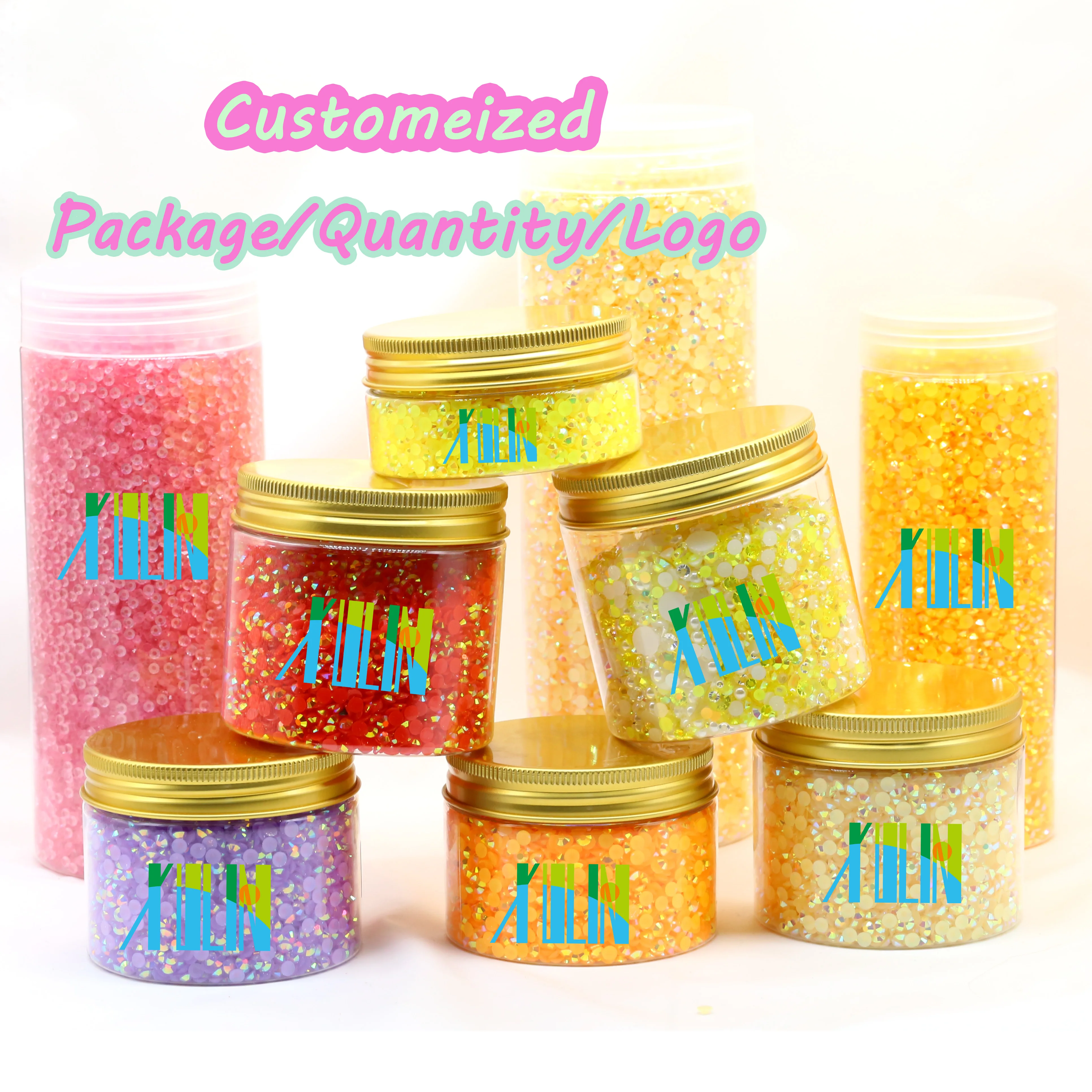XULIN Customized Package Quantity Logo Flatback Jelly AB Resin Rhinestone Jars Wholesale