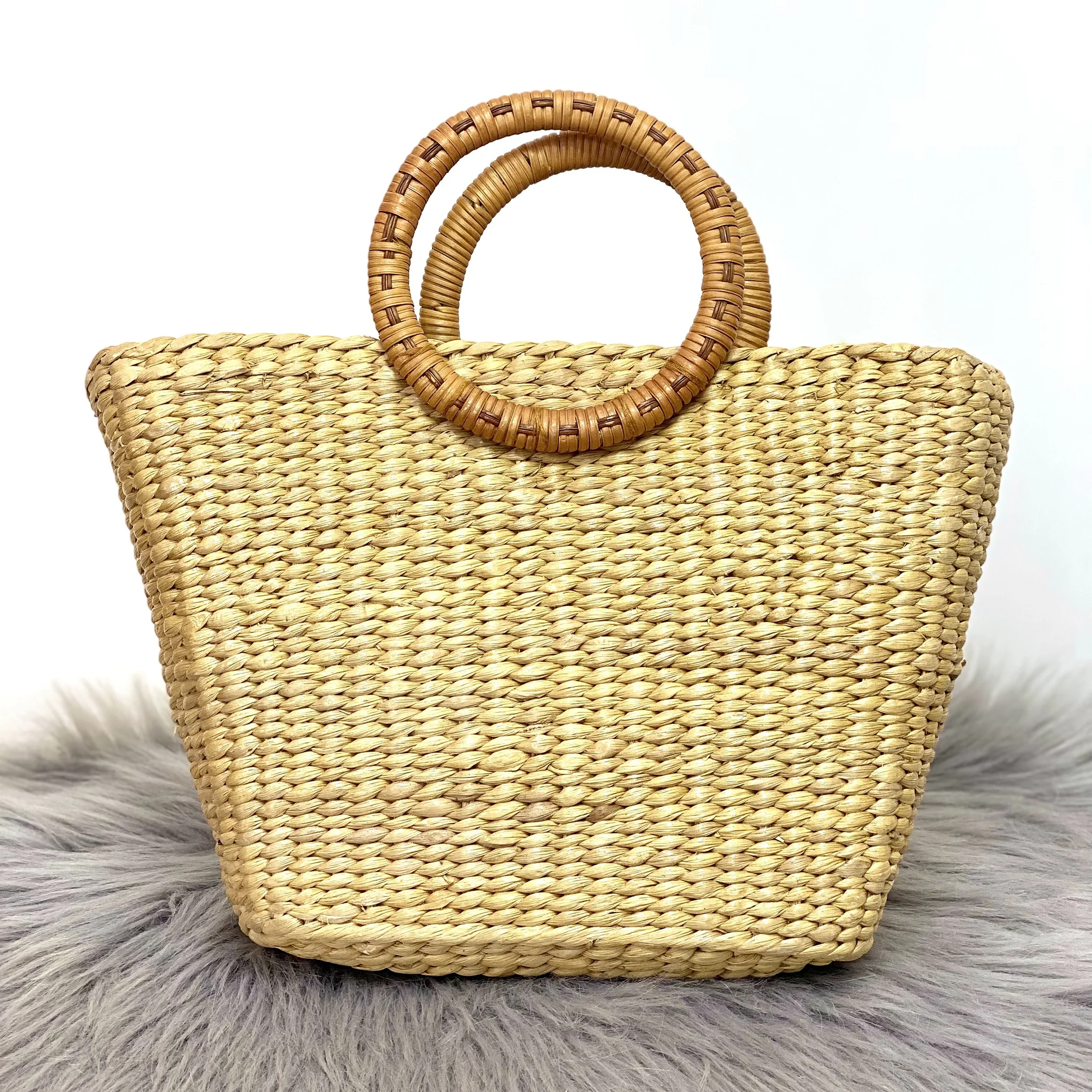 Nice New Hot TrendSeagrass Shopping Bags with Leather Traps Women Ecofriendly Straw Bag 200 Pcs Seagrass/ Wicker Vintage Natural