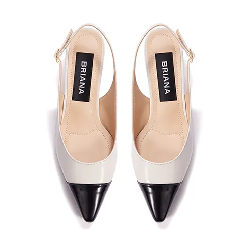 BRIANA Stiletto Slingback_Cream+Black 2cm|5cm|7cm Korean fashion Trending products 2024 new arrivals