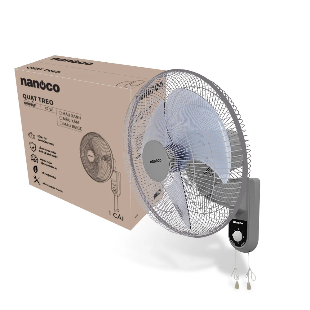 Nanoco NWF1611 Home Wall Ventilation Fan New Design Electric 40cm Blade Diameter Wall Mounted Ready for Export