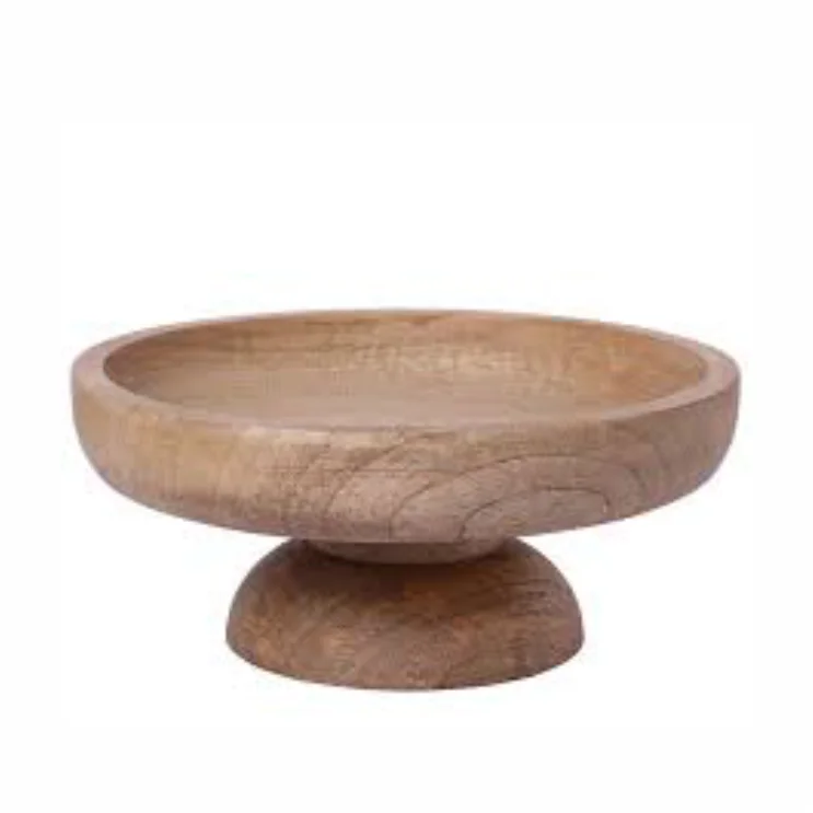 New Design Mango Wood Polish Flat Serving Bowl with Base For Snack Server