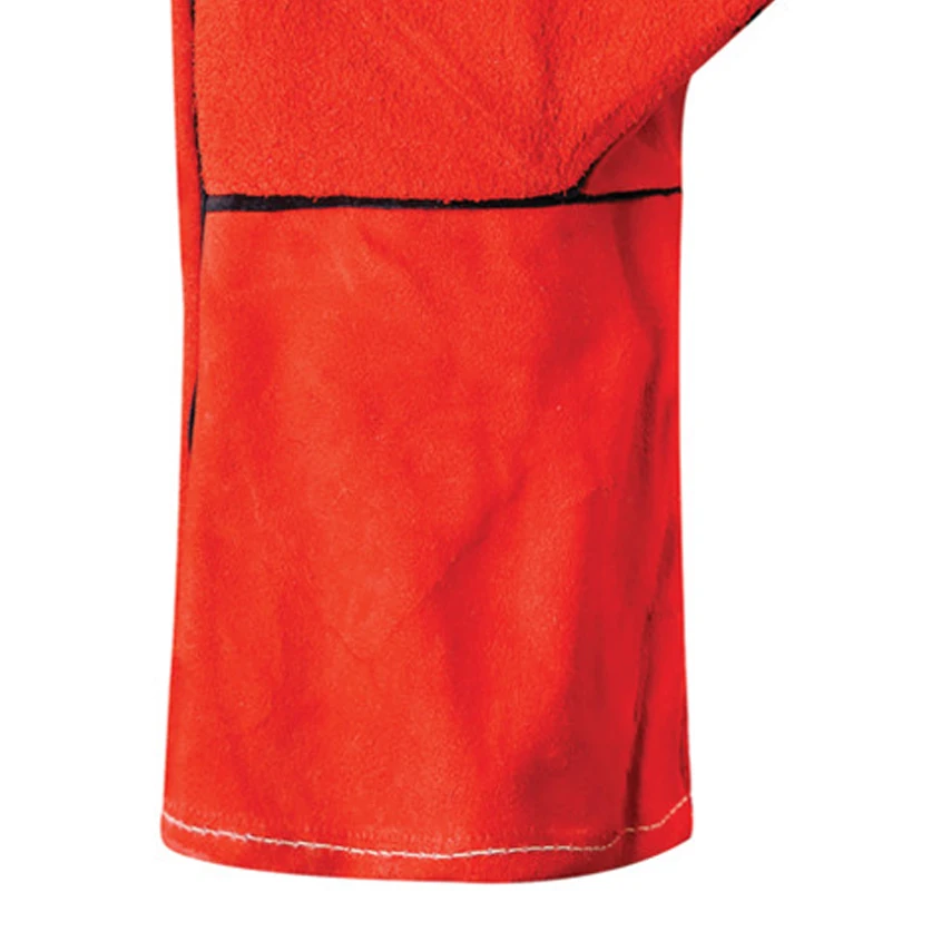 Custom made black piping red welding gloves/Cheap price cow split leather AB grade 14 inch welding gloves wholesale