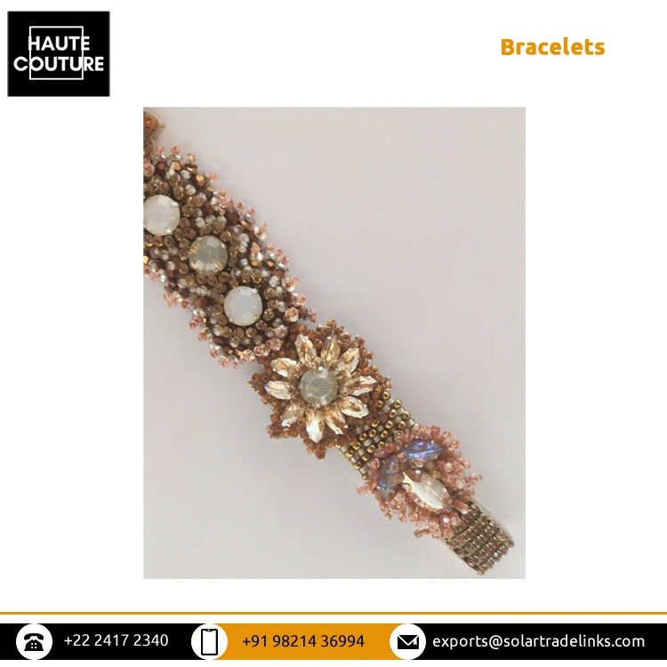 Latest Trendy Design OEM Brand Sparkle Style Hand Embroidered Handmade Beads & Opal Stones Made Women Bracelets