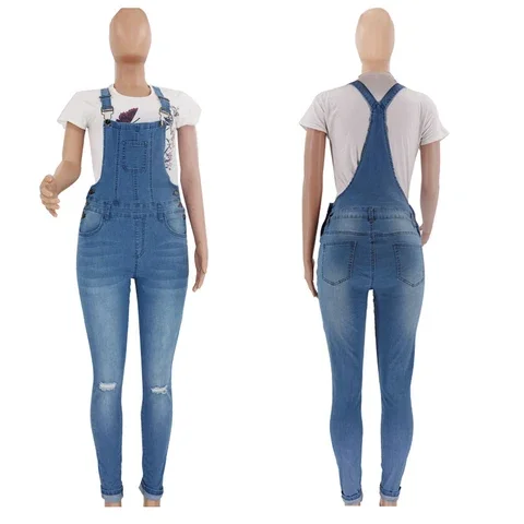 Hot selling breathable overalls Women Casual Denim Jumpsuit Long Suspenders Sunflower Overall Backless Jumpsuit With Pockets