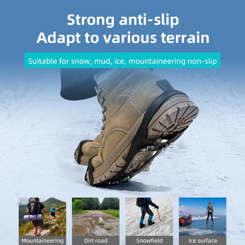 Ice Traction grippers Crampons Ice Cleats for Boots Shoes Men Women Hiking Fishing Anti Slip 5/8/10 Spikes Walk Traction Cleats