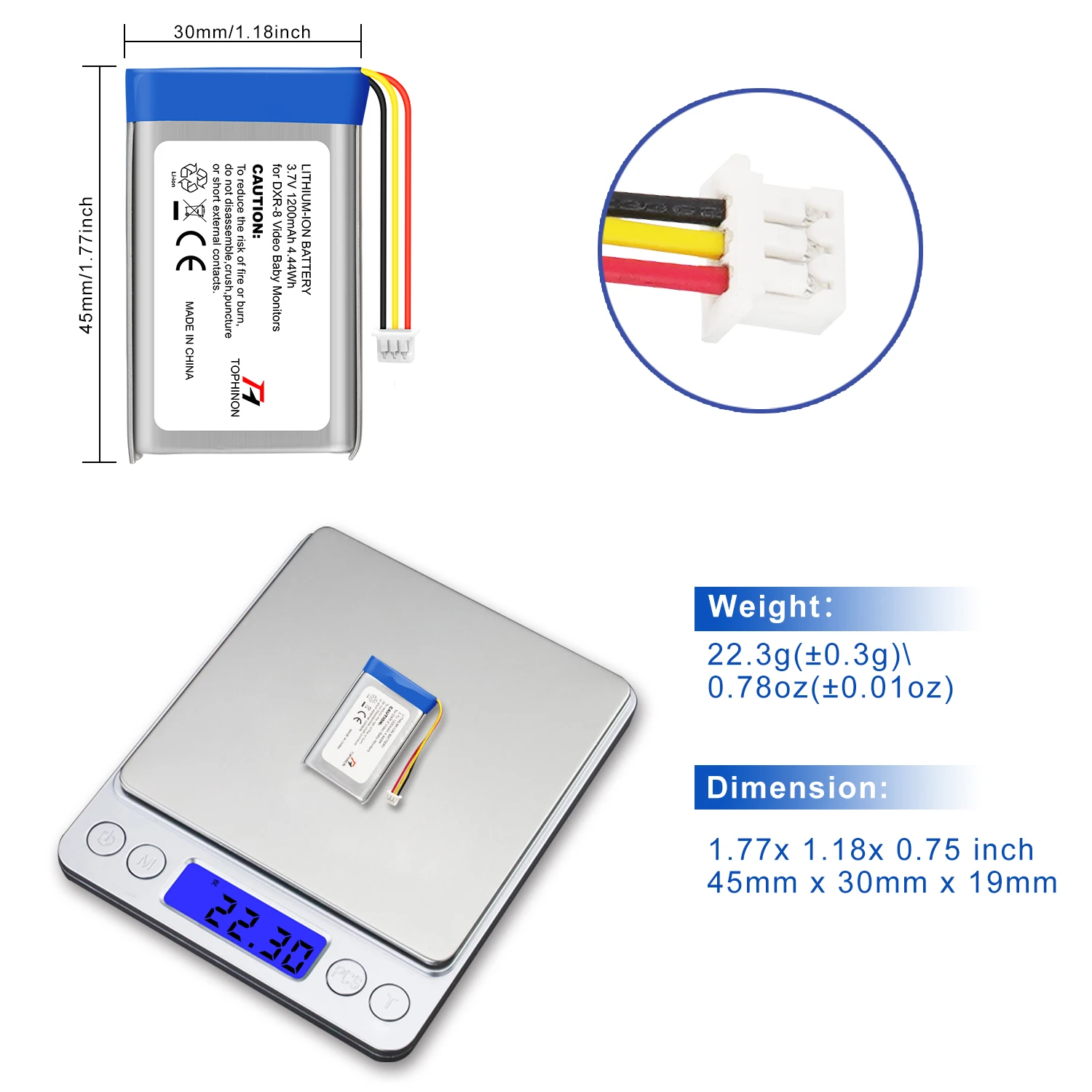 Rechargeable Replacement Li-ion battery 3.7V 1200mAh for DXR-8 baby video monitor