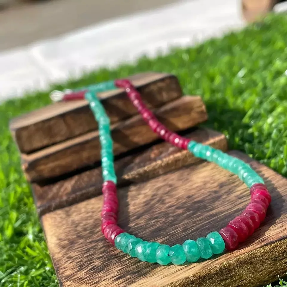Natural Mozambiq Ruby and Zambian Emerald Loose Gemstone Faceted Beaded Beads Necklace Jewelry Handmade Beads Jewelry Jade