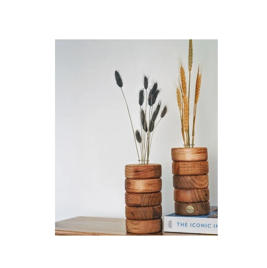 Wooden Flower Vase Home Decor Gift Solid Handmade Natural Wood Vases Modern Rustic Vases Modern Decorative Planter