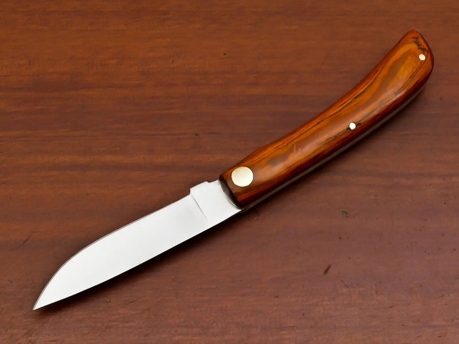 Custom Handmade Damascus Steel Pocket  Folding knives With Wood Handle And leather Sheath