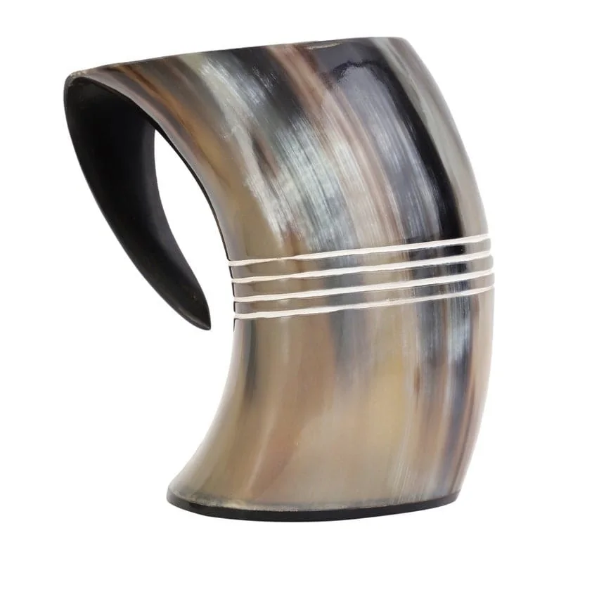 Antique customized good quality handcrafted natural drinking horn mug viking carving horn tankard curved mugs from India