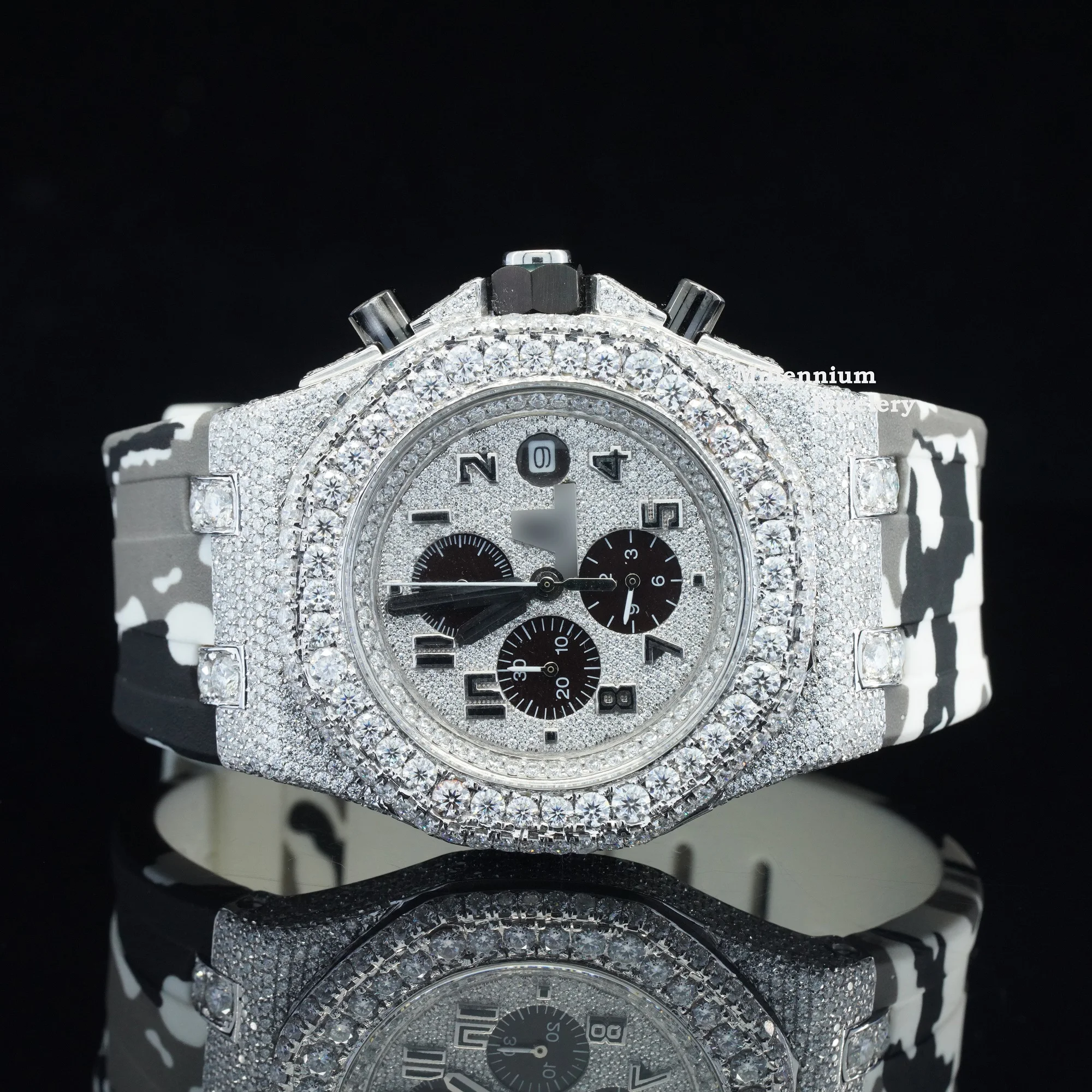 Branded Iced Out Moissanite Watch Rapper Hip Hop Bust Down Chrono Watch For Men Rubber Belt Watch Pass From Diamond Tester