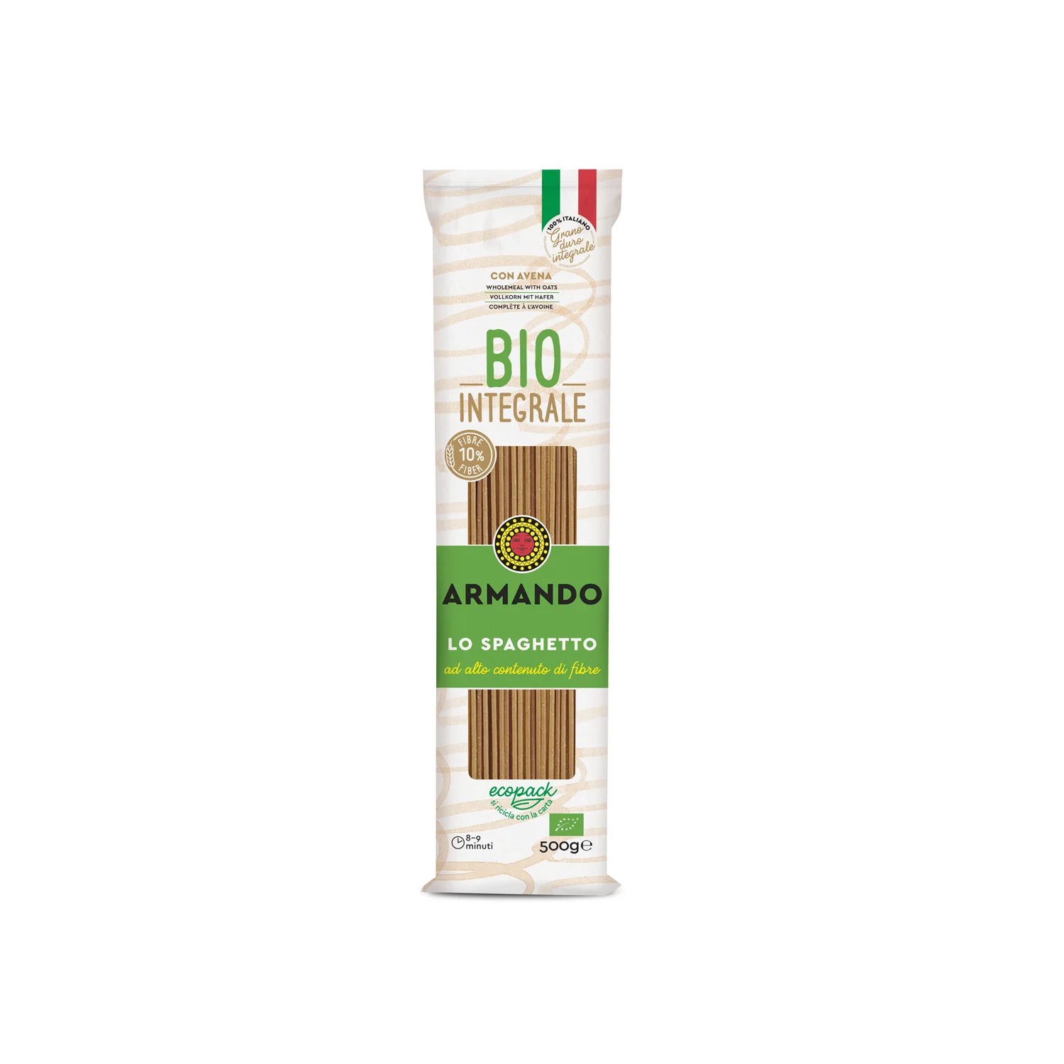 High Italian Quality Bronze Die Organic Durum Whole Wheat Dry Spaghetti Pasta 500g in bag for Wholesale