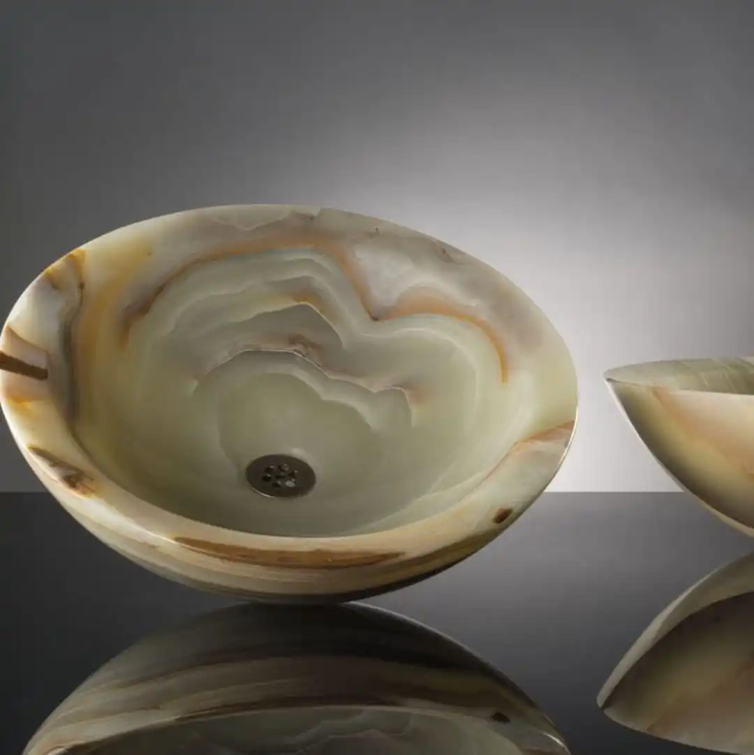 Rustic Marble Hand Carved Vessel Vanity Basin Green Natural Onyx Stone Sink Single Hole Faucet Mount Home Bathroom Decoration