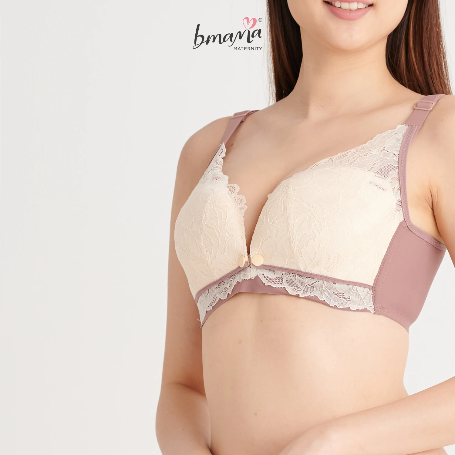 Breathable feature adjusted-straps type feeding bra Bmama Lupin Lace Nursing Bra with four hook-and-eye closure