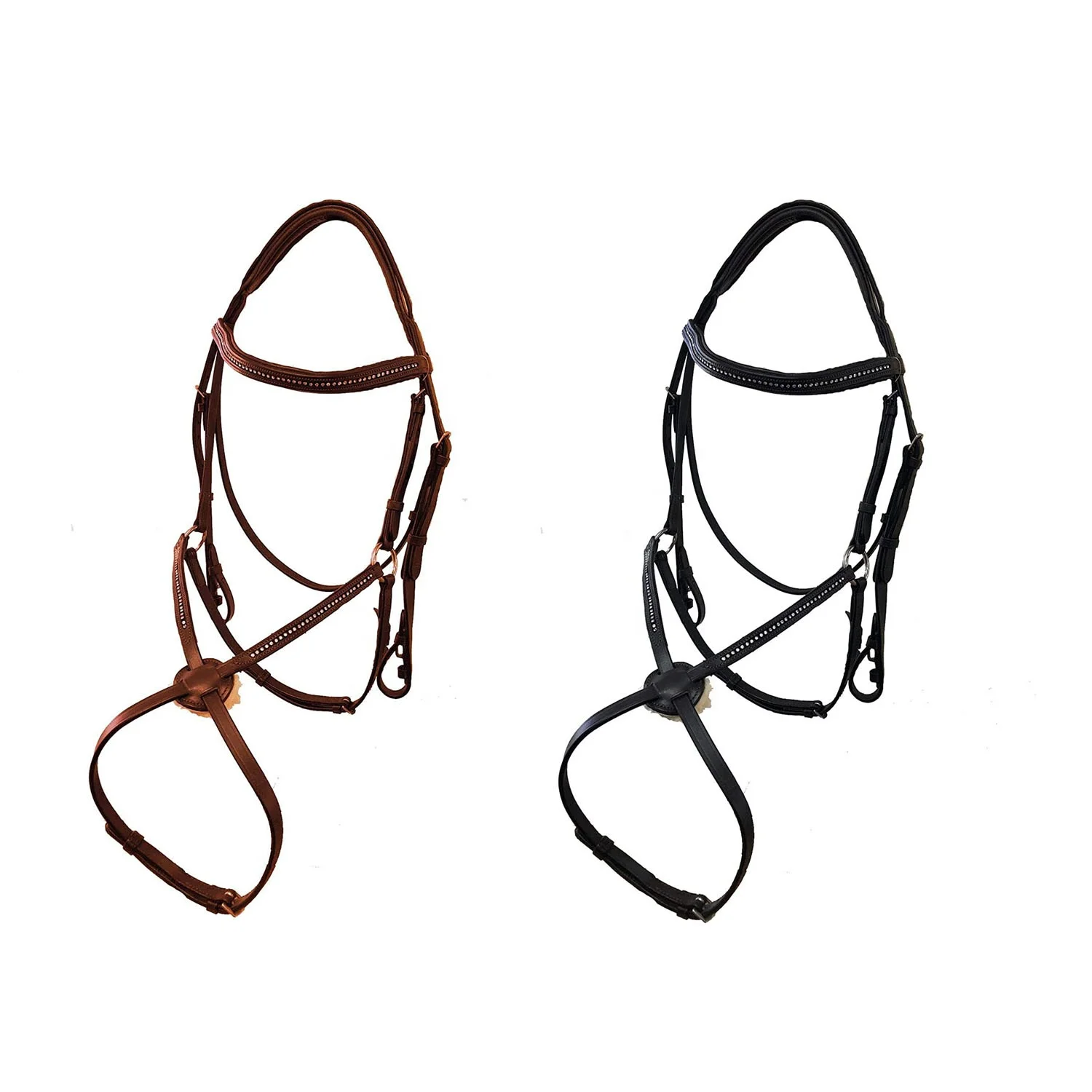 Wholesale Custom Equestrian Leather Horse Figure 8 Bridle Rhinestone Jeweled Show Head Gear Cross Noseband Horse Equipment