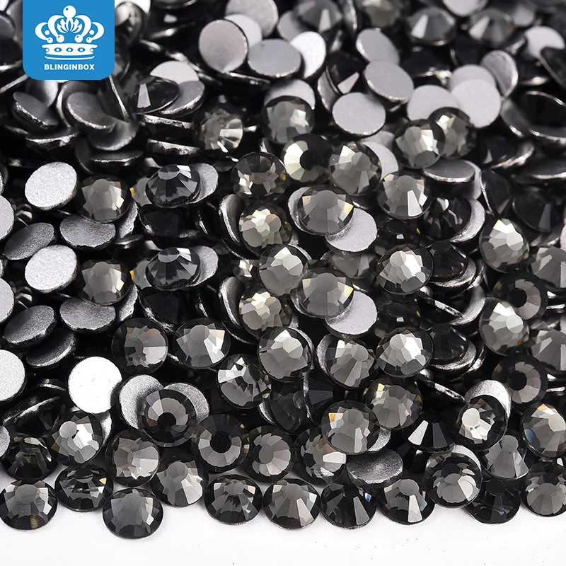 Blinginbox P03 Black Diamond 1440pcs Flat Back Crystal Rhinestones Round Gems for Nail Art and Craft Accessories