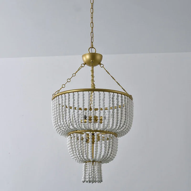 Customization American retro new style romantic warm wood bead boho artistic modern luxury lamp chandeliers & pendant lights