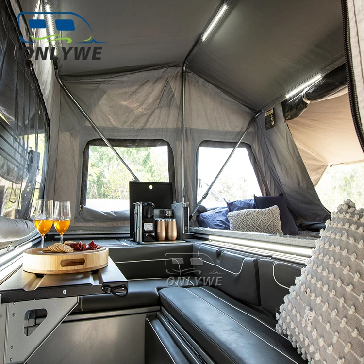 ONLYWE australian standards small caravan off grid travel trailer mini off road camper trailers with roof top tent for sale