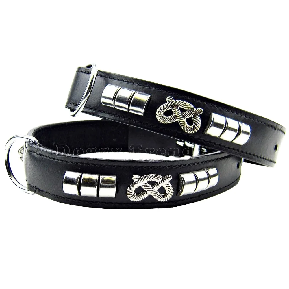 Leather Dog Collars Staffordshire Bull smart Terrier Leather Dog Collar Chrome Suede Padded