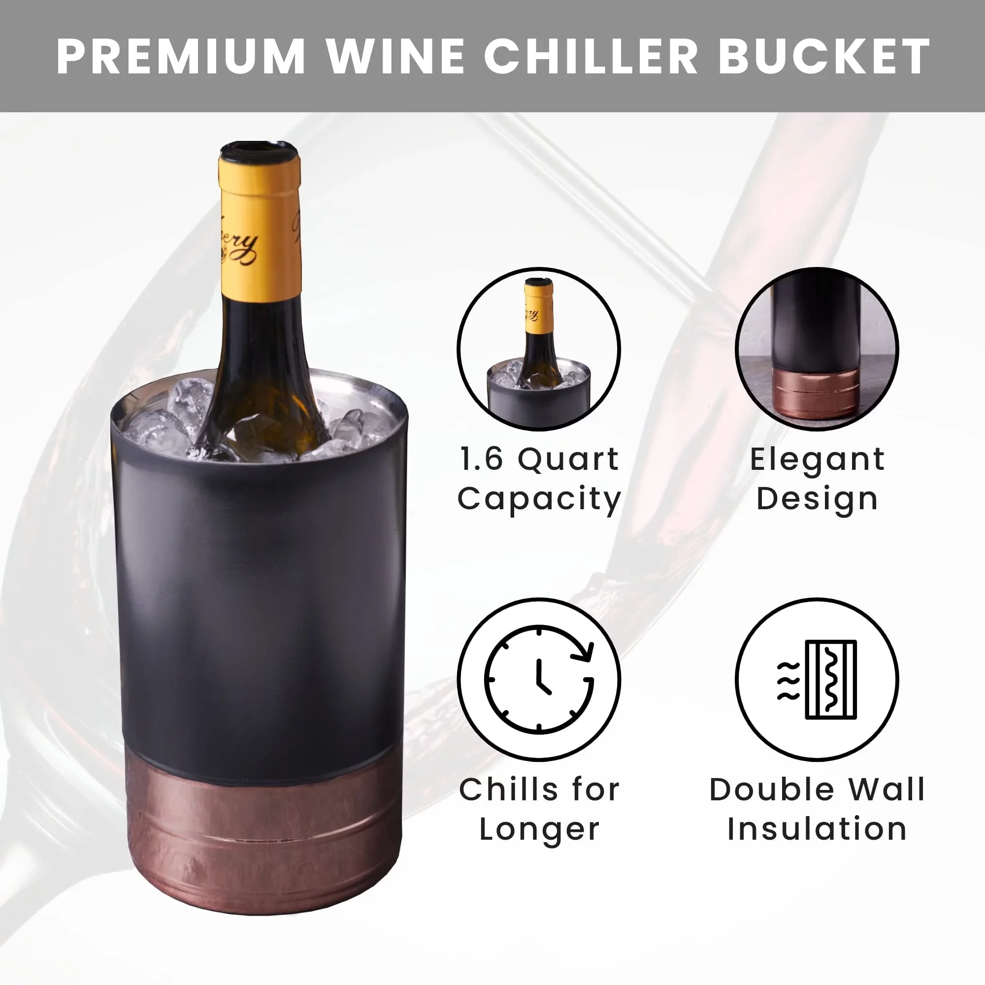 Elegance Wine Chiller/Cooler Double wall Stainless steel+wood KGN BWWC 230 Black nickel barware equipment accessories top seller