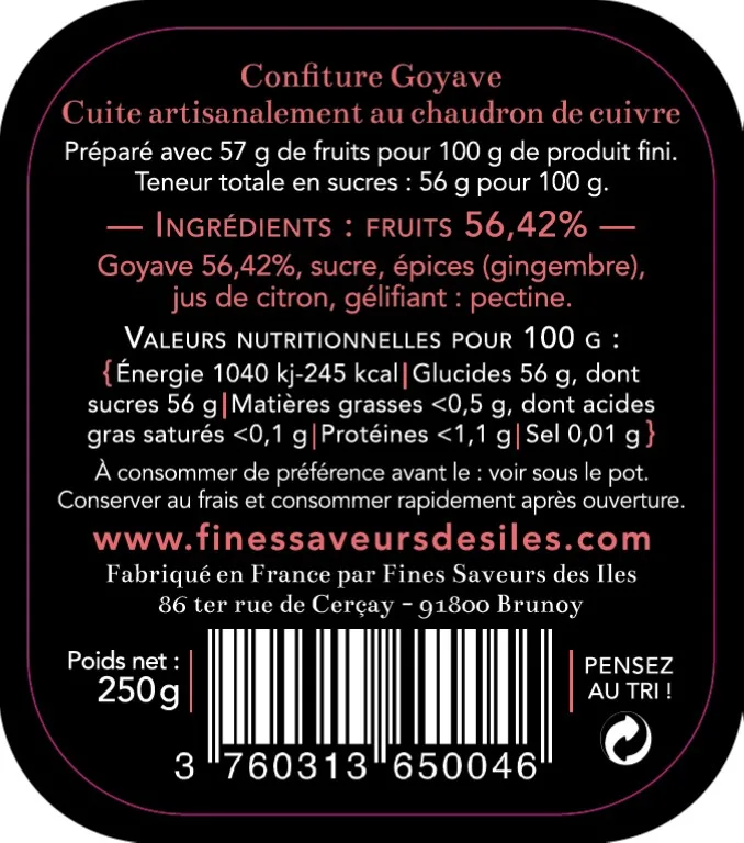 FINES SAVEURS DES ILES Exotic Guava JAM 250G EXOTIC NATURAL FRUIT HANDCRAFTED JAM