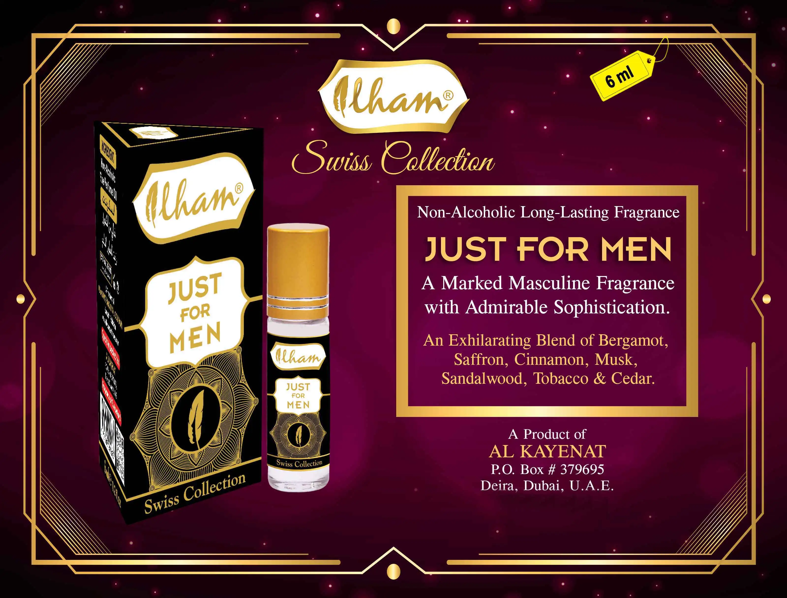 ILHAM JUST FOR MEN SWISS COLLECTION FRAGRANCE 6 ML (NON-ALCOHOLIC & LONG-LASTING)