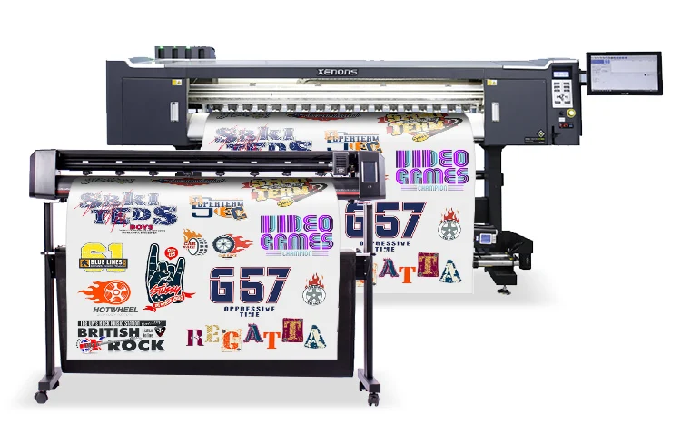 Small foot-print sticker and labels on Xenons 0.6m 1.3m printer and cutter printing machine