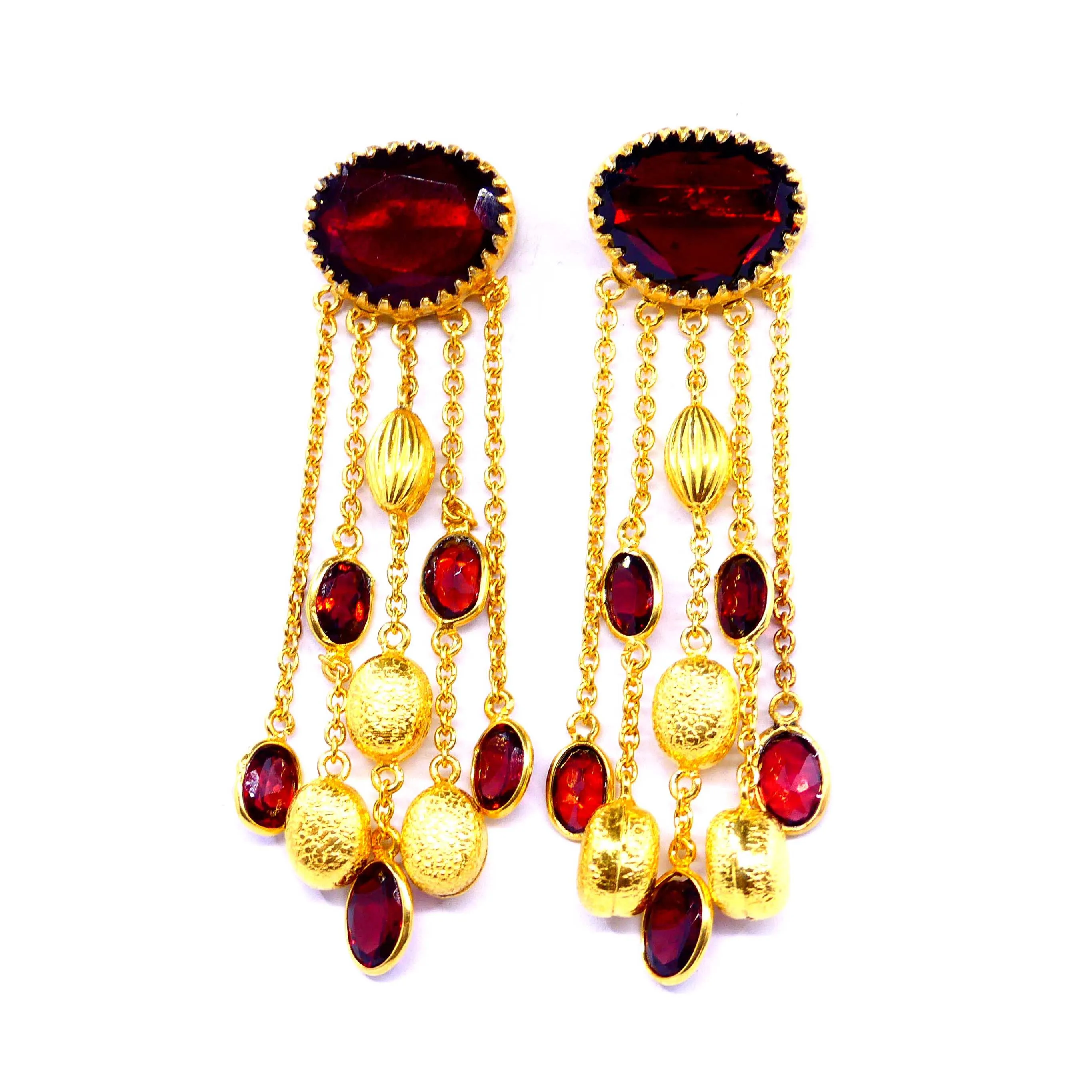 Wedding Wear 925 Sterling Silver Garnet Gemstones Attractive Classic Women Wear Hanging Chain Earrings