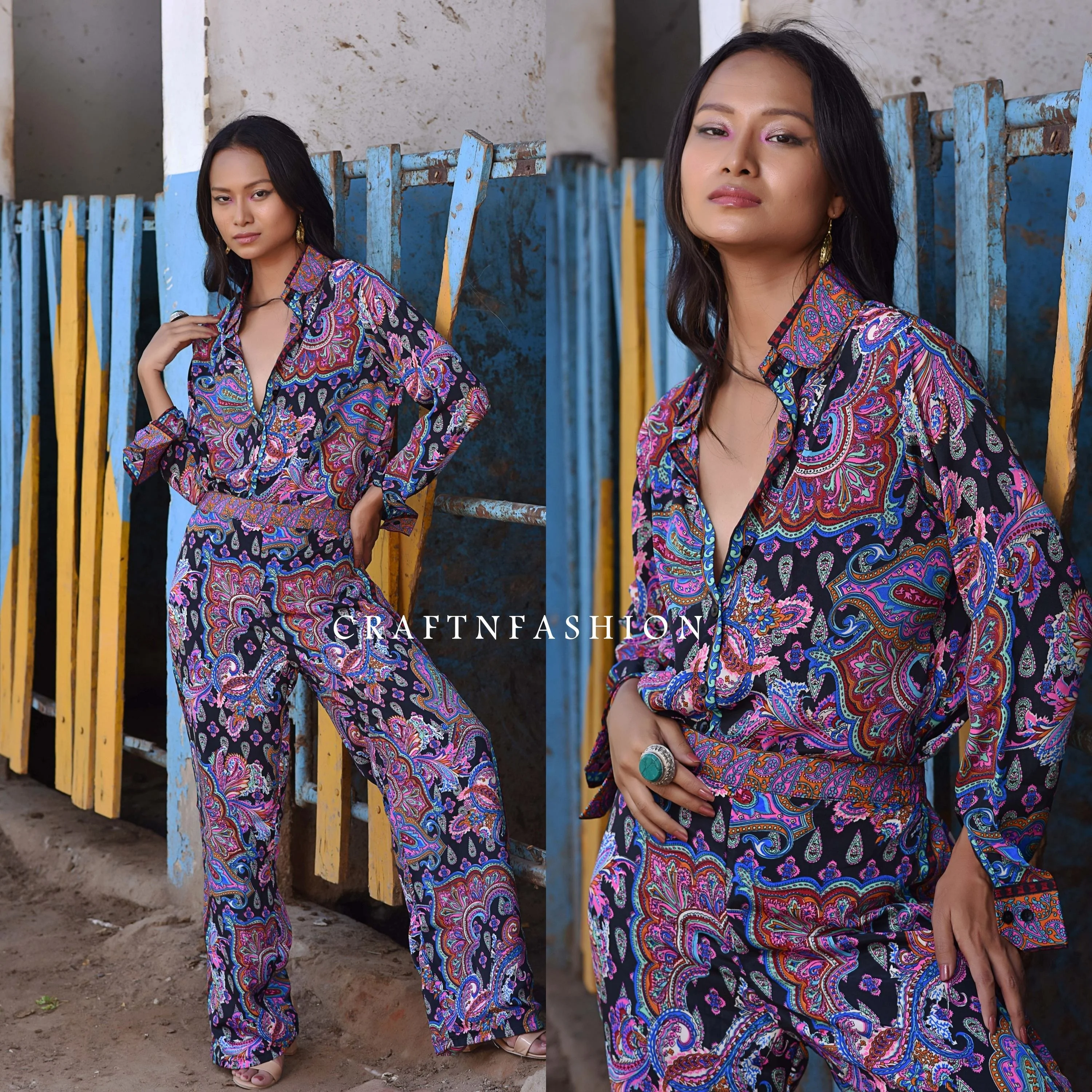 Bohemian Fashion Silk co-ord Sets - Silk shirt Pant Set - Urban Fashion women 2 piece set